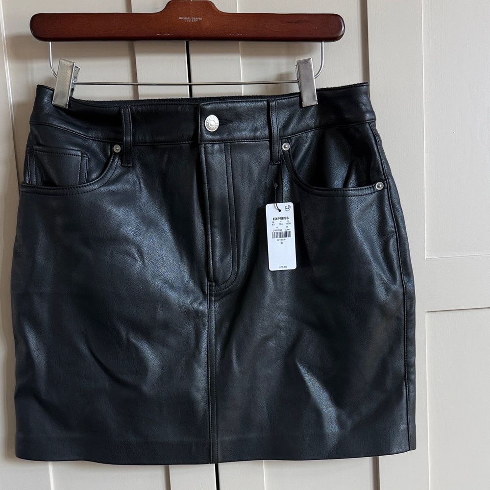 Express Black Leather Mini Skirt